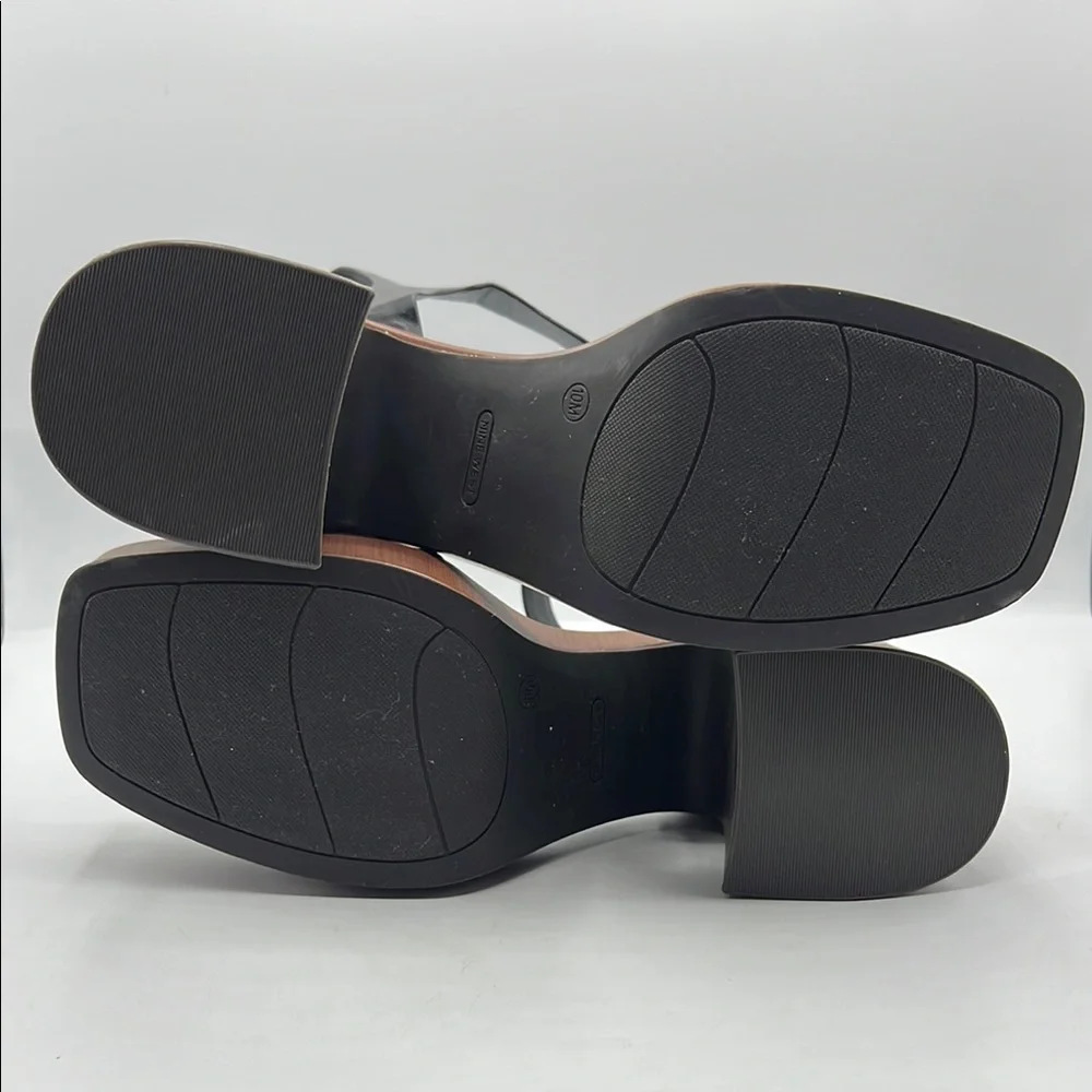 Nine West Sz 10‎ Openit 9 Black and Brown Platform Sandals NEW